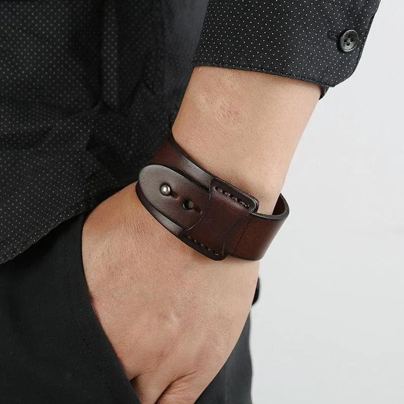 Accessorize with Attitude: Genuine Leather Wristband Cuff Bracelet Unisex Jewelry