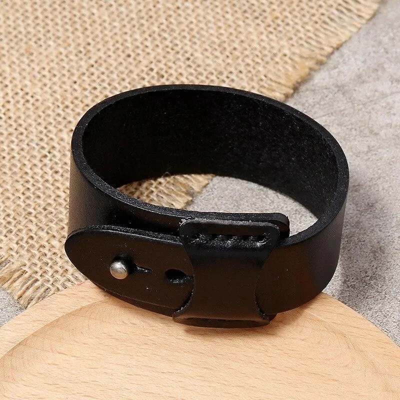 Accessorize with Attitude: Genuine Leather Wristband Cuff Bracelet Unisex Jewelry