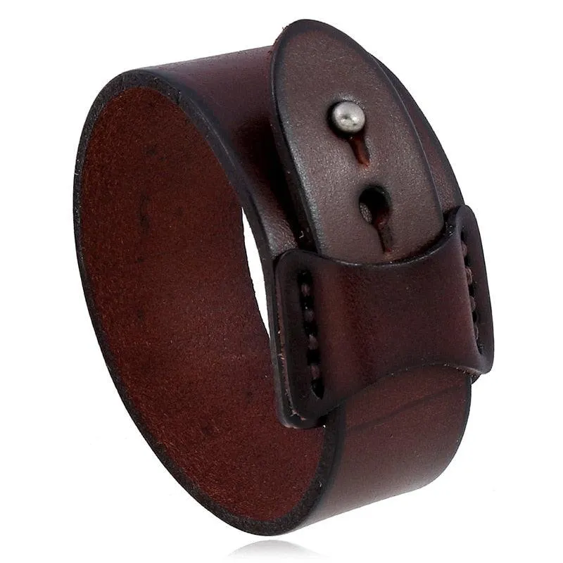 Accessorize with Attitude: Genuine Leather Wristband Cuff Bracelet Unisex Jewelry