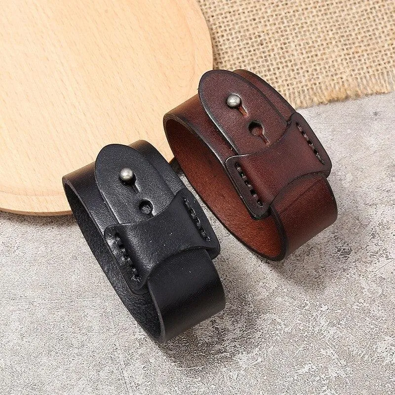 Accessorize with Attitude: Genuine Leather Wristband Cuff Bracelet Unisex Jewelry