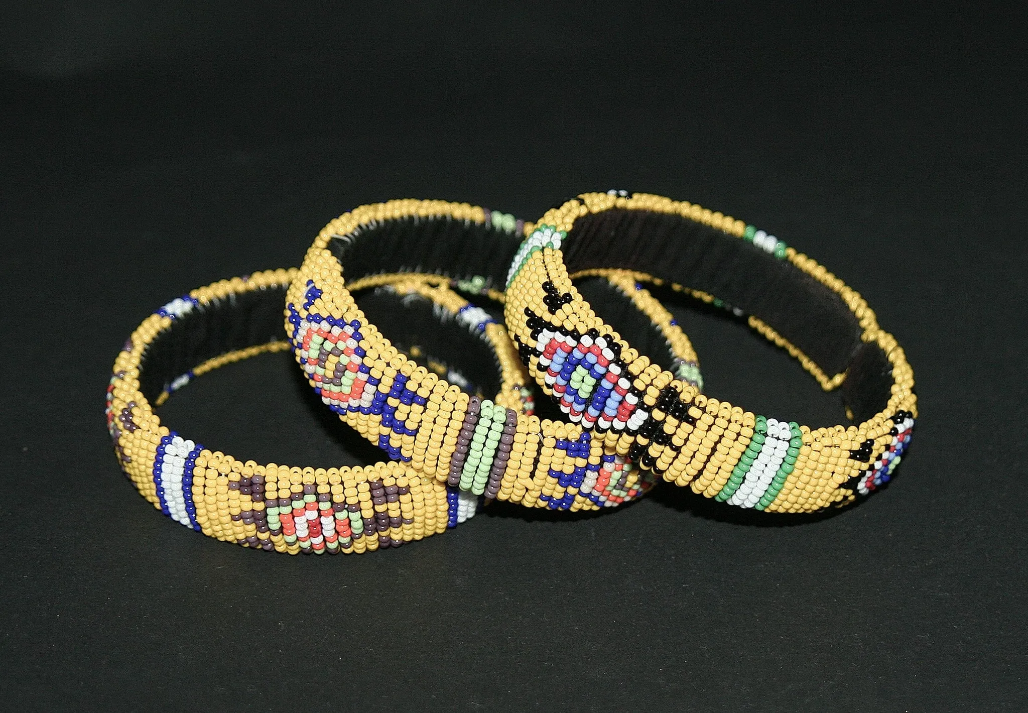 African Zulu Beaded Yellow Cuff Bracelet