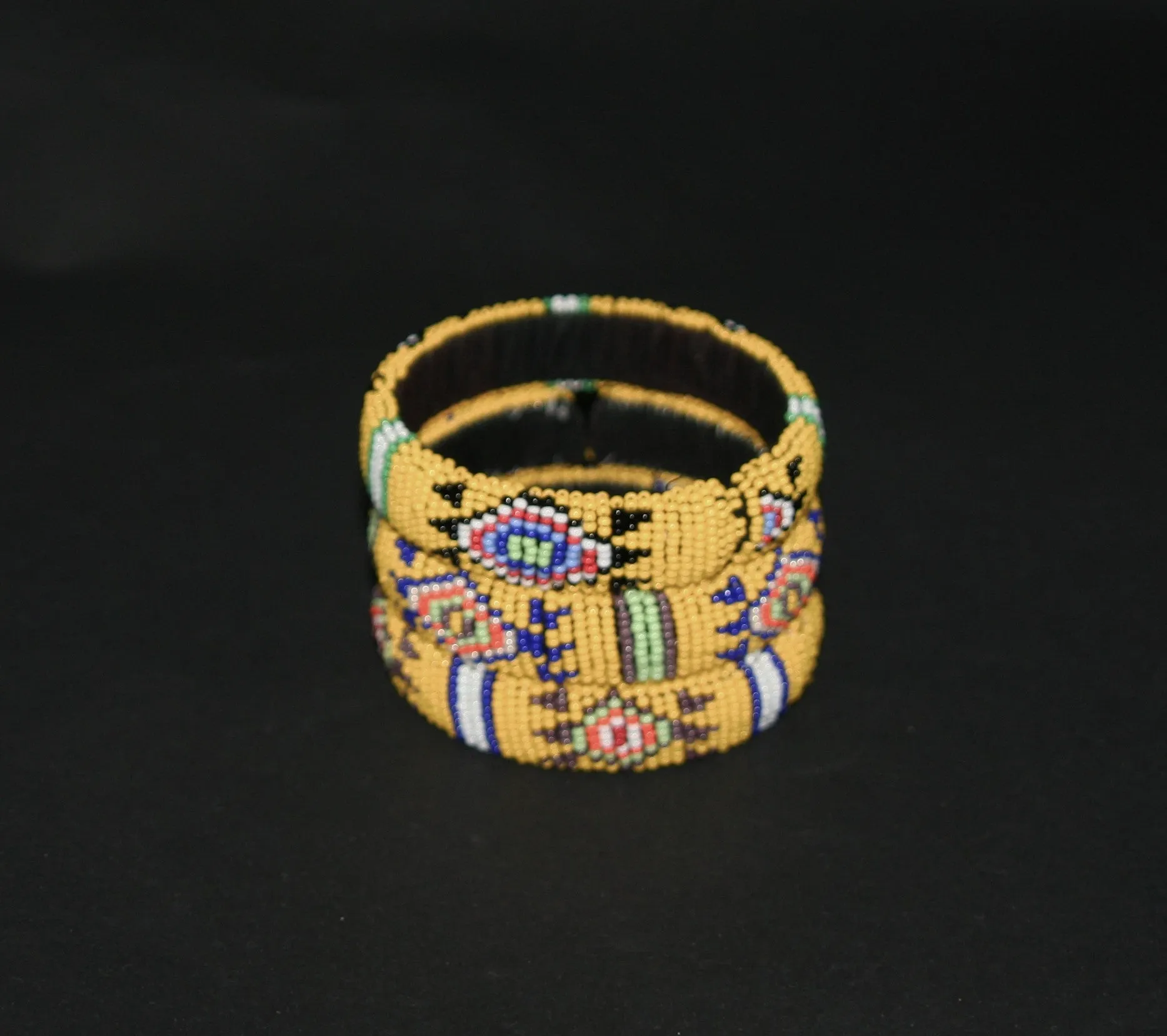 African Zulu Beaded Yellow Cuff Bracelet