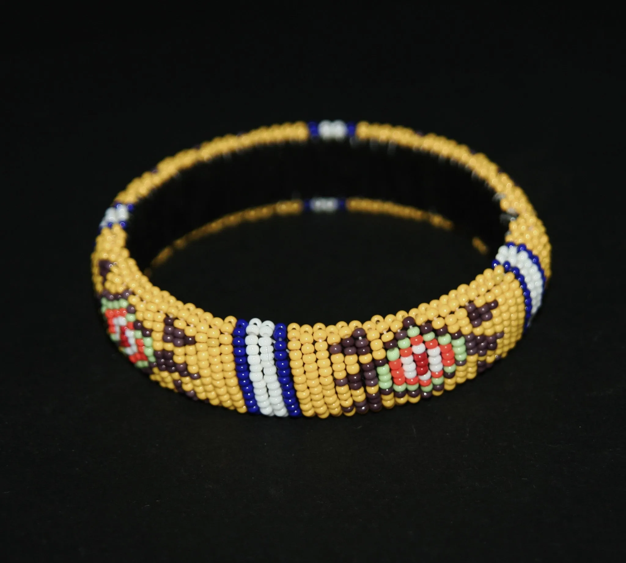 African Zulu Beaded Yellow Cuff Bracelet