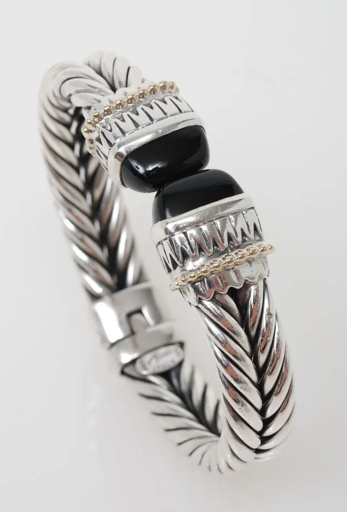 Alisa Designs Twisted Cable Bracelet 18K Gold & Sterling w/Onyx Yurman Style