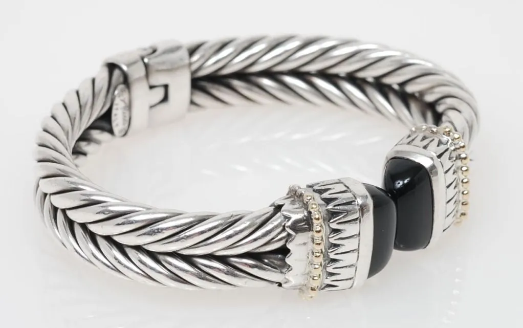 Alisa Designs Twisted Cable Bracelet 18K Gold & Sterling w/Onyx Yurman Style