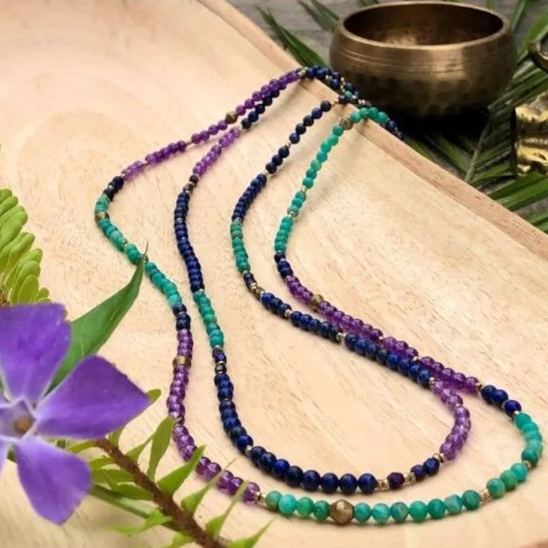 Amazonite, Amethyst & Lapis Gemstone Bead Necklaces