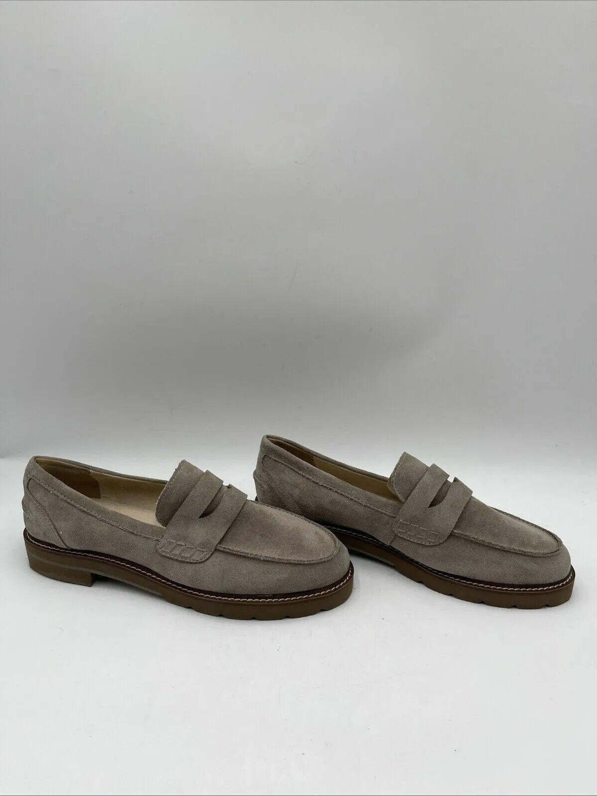 Anne Klein EVERLY Gray Fabric Slip On Moc Toe Penny Loafers Women’s Size 9.5W - Very Good