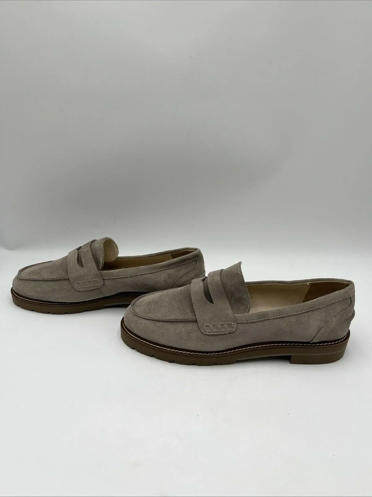 Anne Klein EVERLY Gray Fabric Slip On Moc Toe Penny Loafers Women’s Size 9.5W - Very Good