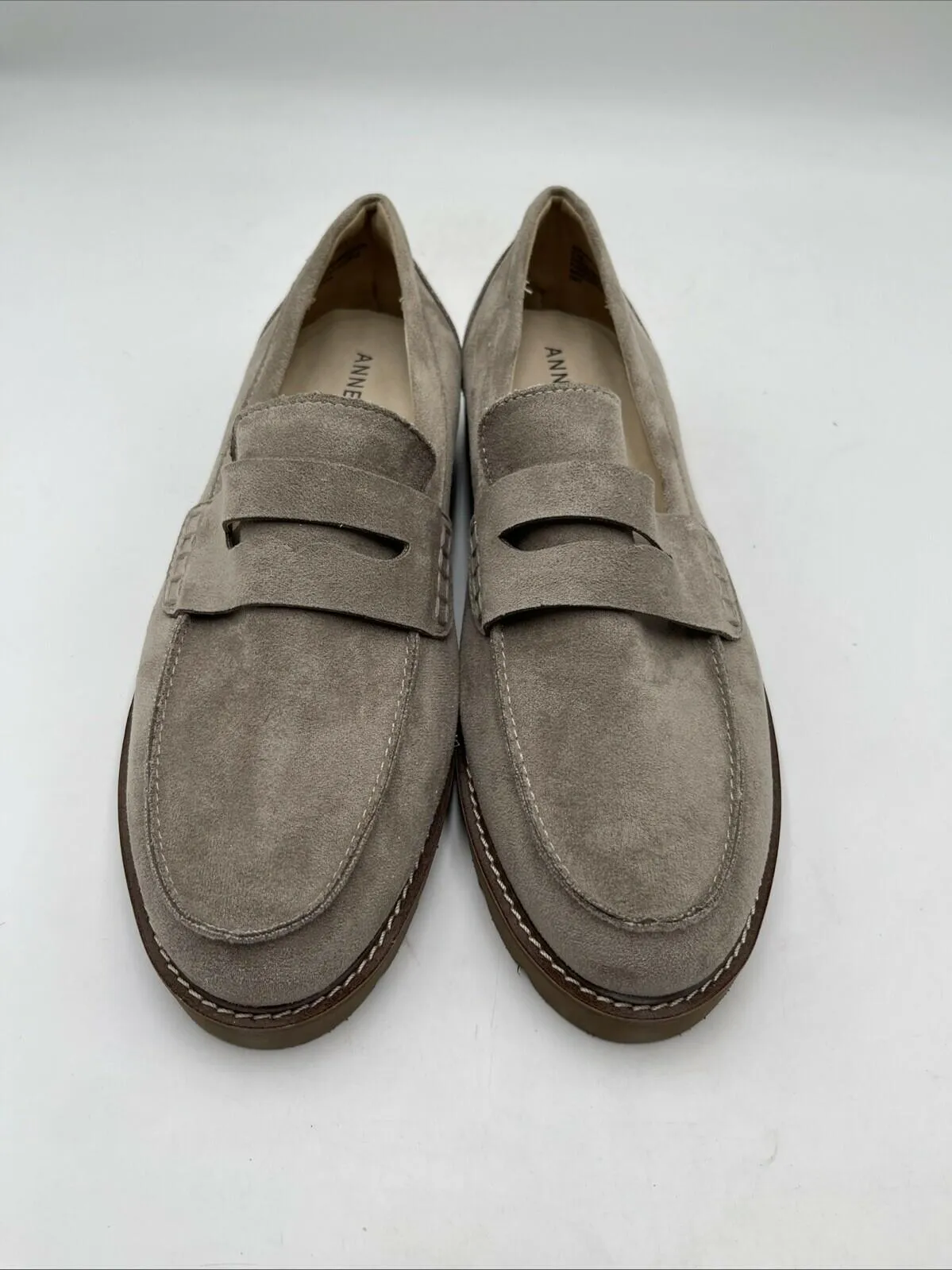 Anne Klein EVERLY Gray Fabric Slip On Moc Toe Penny Loafers Women’s Size 9.5W - Very Good