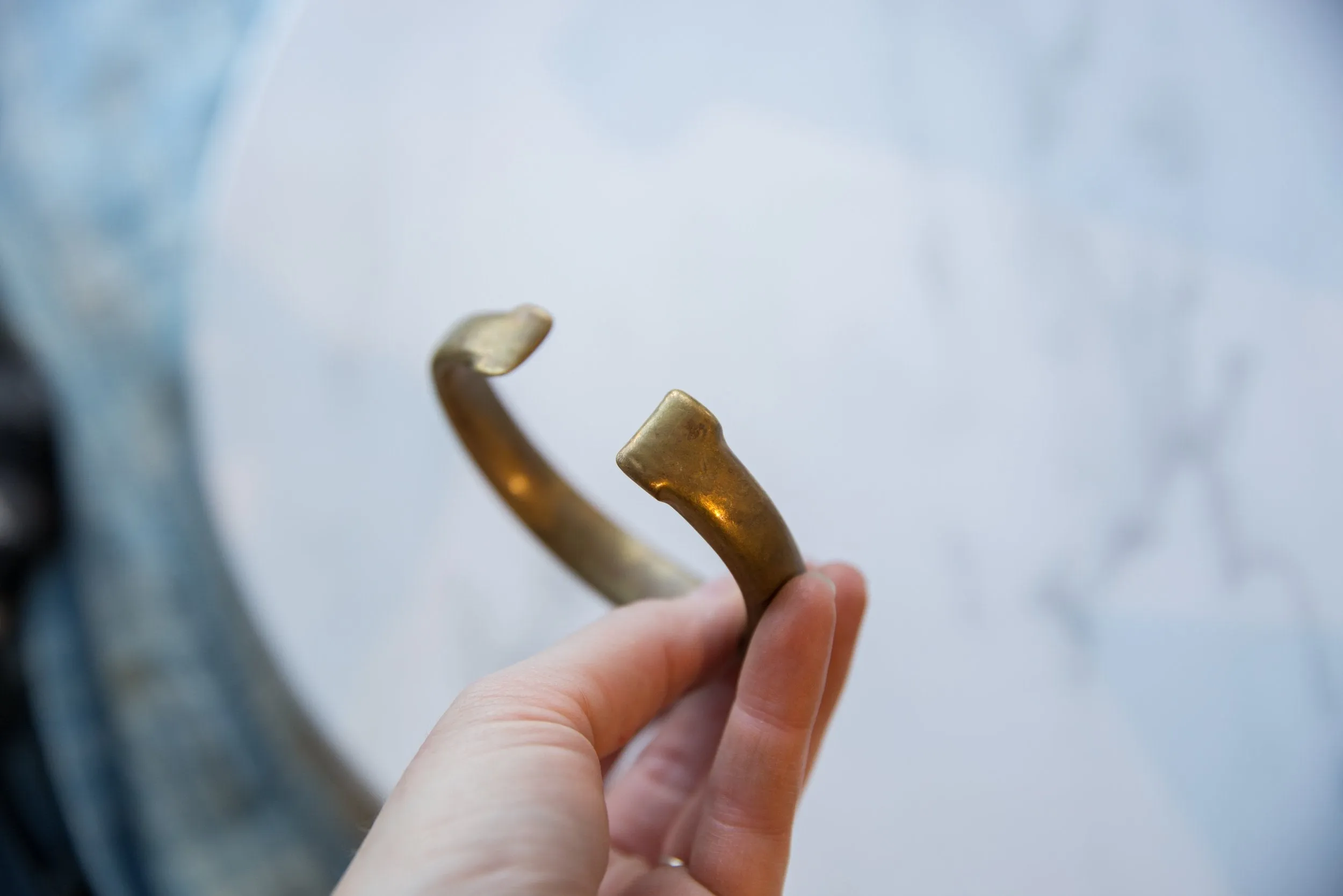 Antique African Bronze Snake Cuff Bracelet with Golden Patina