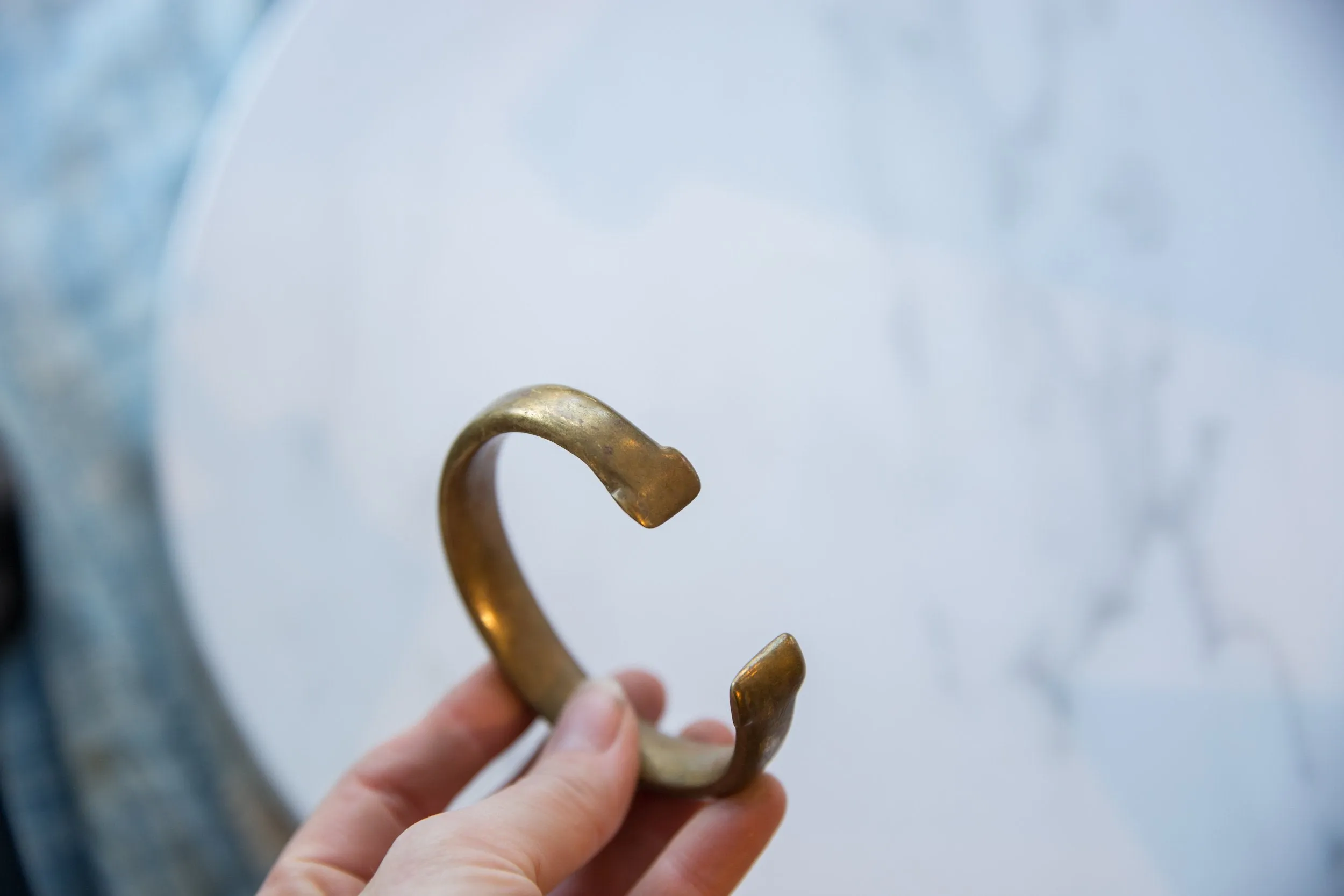 Antique African Bronze Snake Cuff Bracelet with Golden Patina