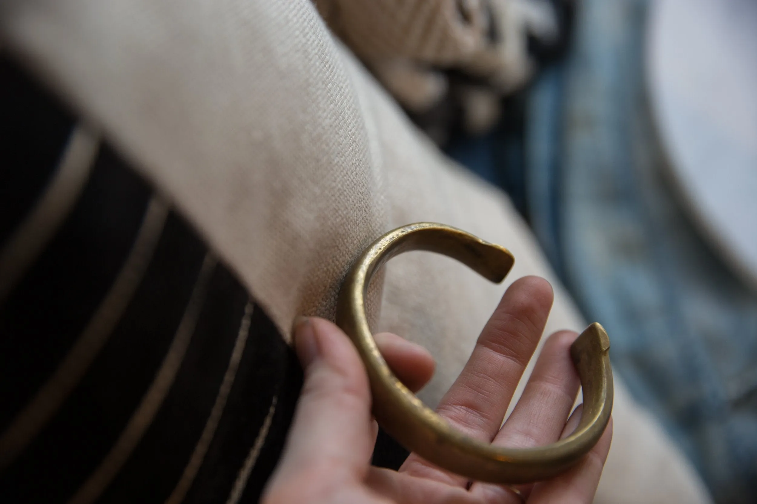 Antique African Bronze Snake Cuff Bracelet with Golden Patina