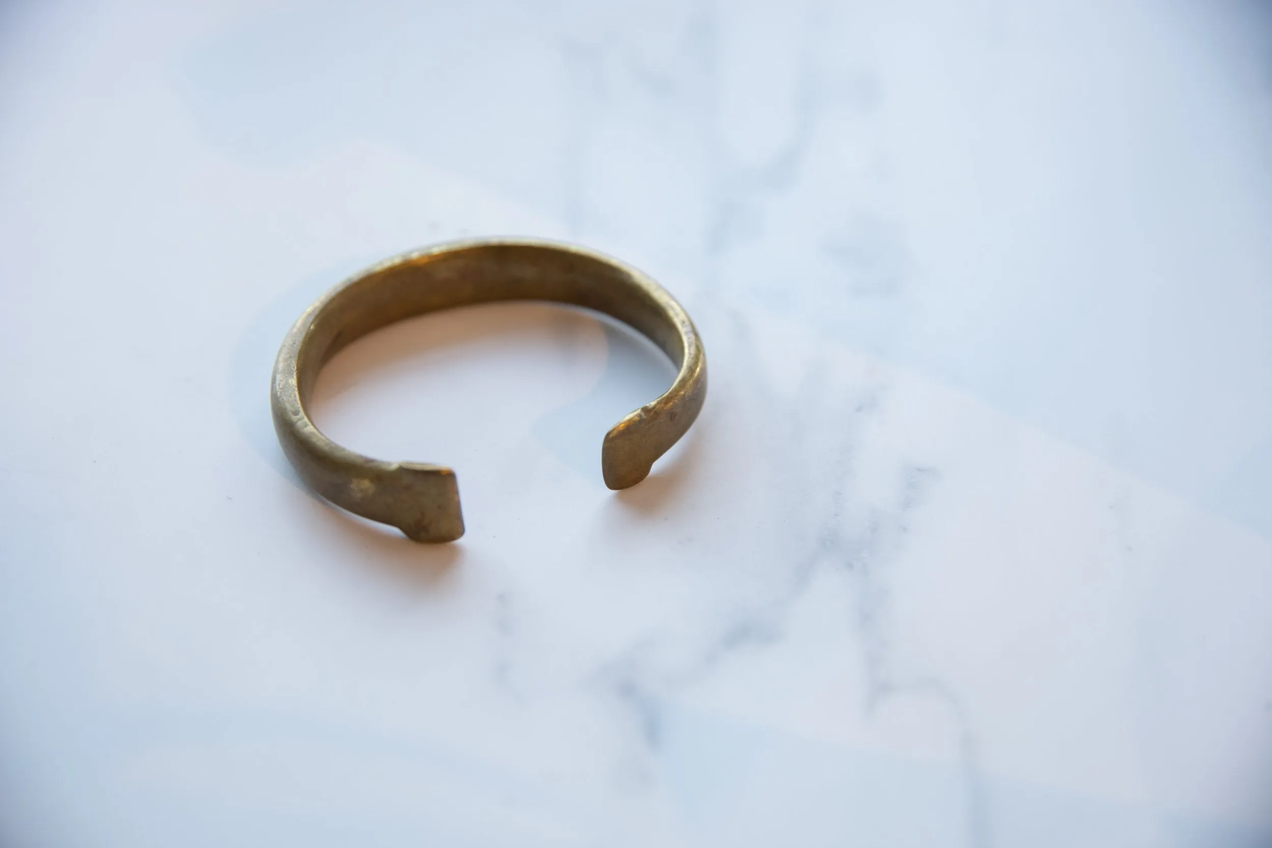 Antique African Bronze Snake Cuff Bracelet with Golden Patina