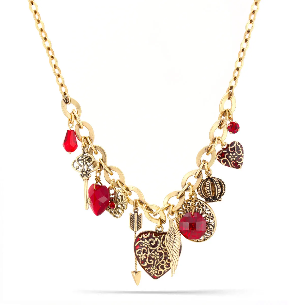 ANTIQUE GOLD RED STONE MIX CHARM  NECKLACES #155RD2101 (4B5)