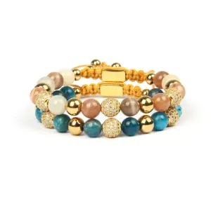 Apalite & Quartz Gold Beads Set of 2 Bracelets