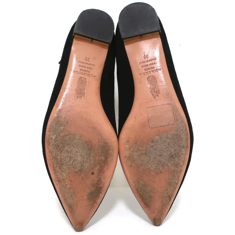 Aquazzura Belgravia Lace-Up Flats Black Cutout Suede Size 39 Pointed Toe