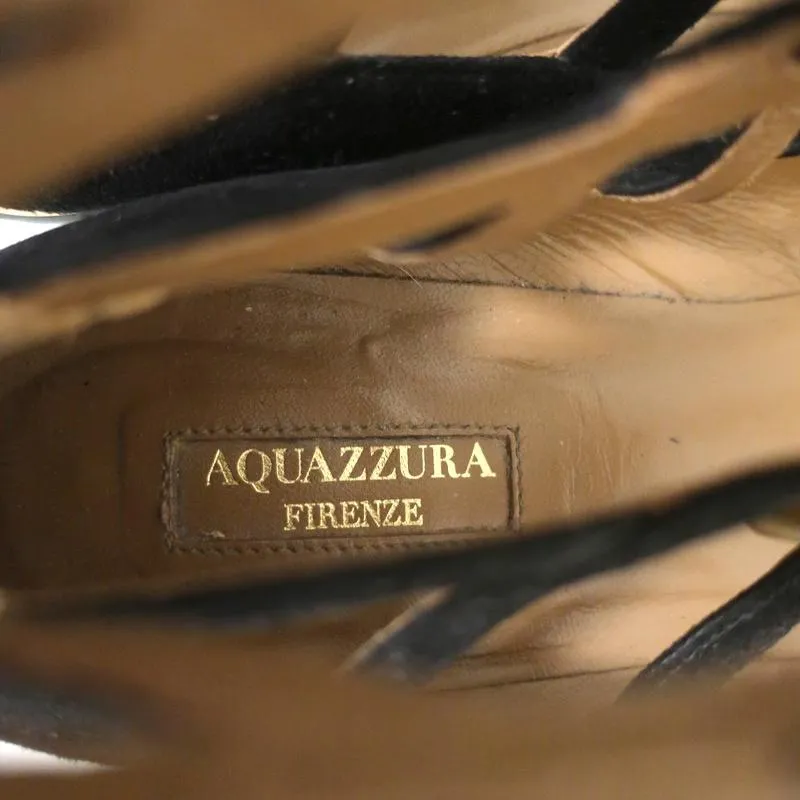 Aquazzura Belgravia Lace-Up Flats Black Cutout Suede Size 39 Pointed Toe