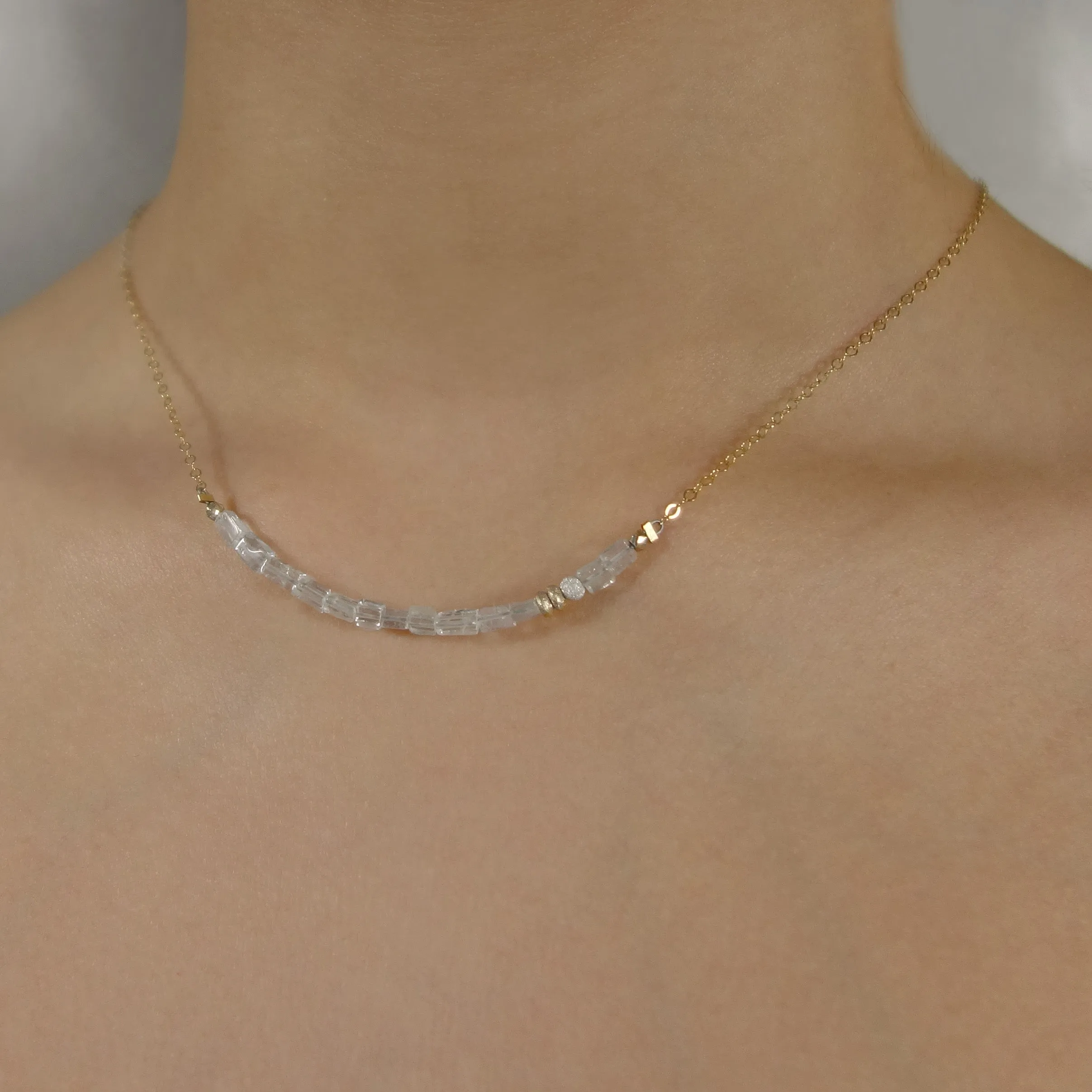 Ariel's Song bar necklace: aquamarine, gold, and silver