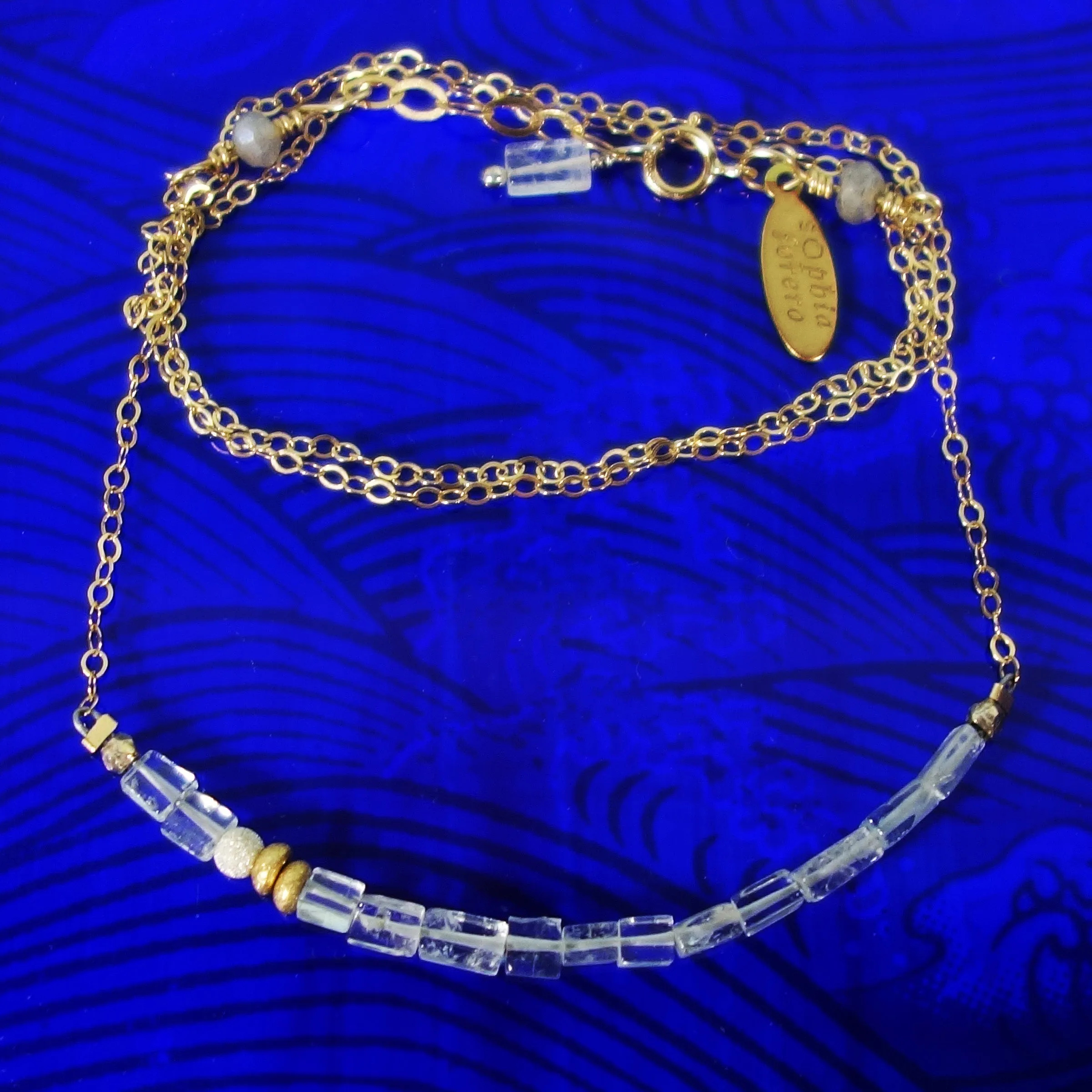 Ariel's Song bar necklace: aquamarine, gold, and silver