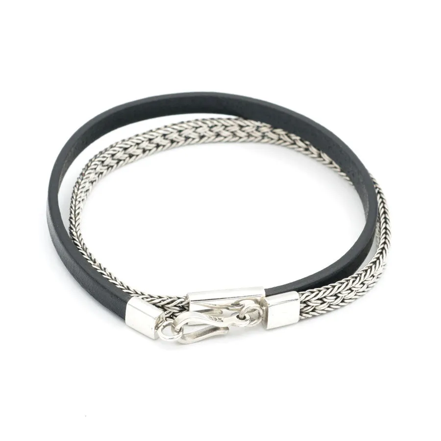 Artisan Silver and Leather Double Wrap