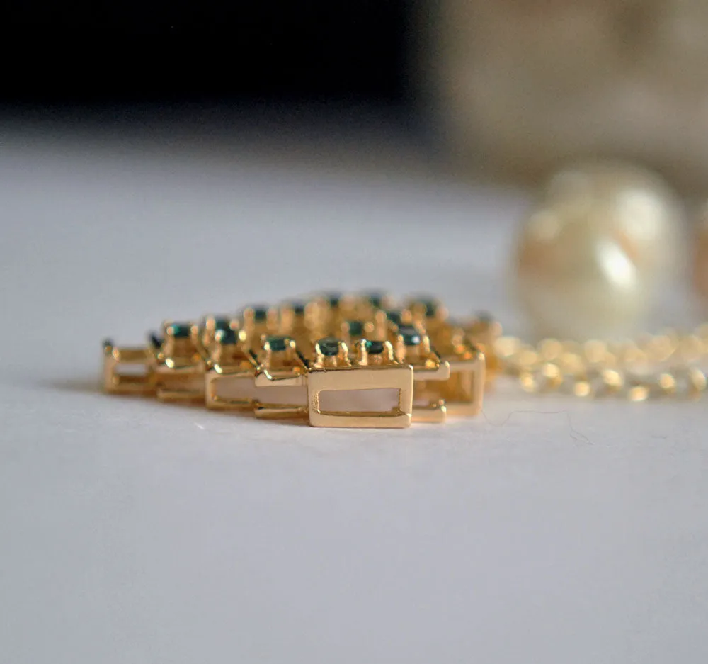 Asymmetric Solid Gold Pixel Heart Pendant Necklace with Green Diamonds