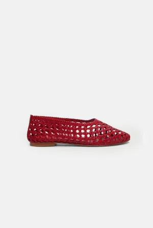 Ava Ballet Flats in Woven Red Leather
