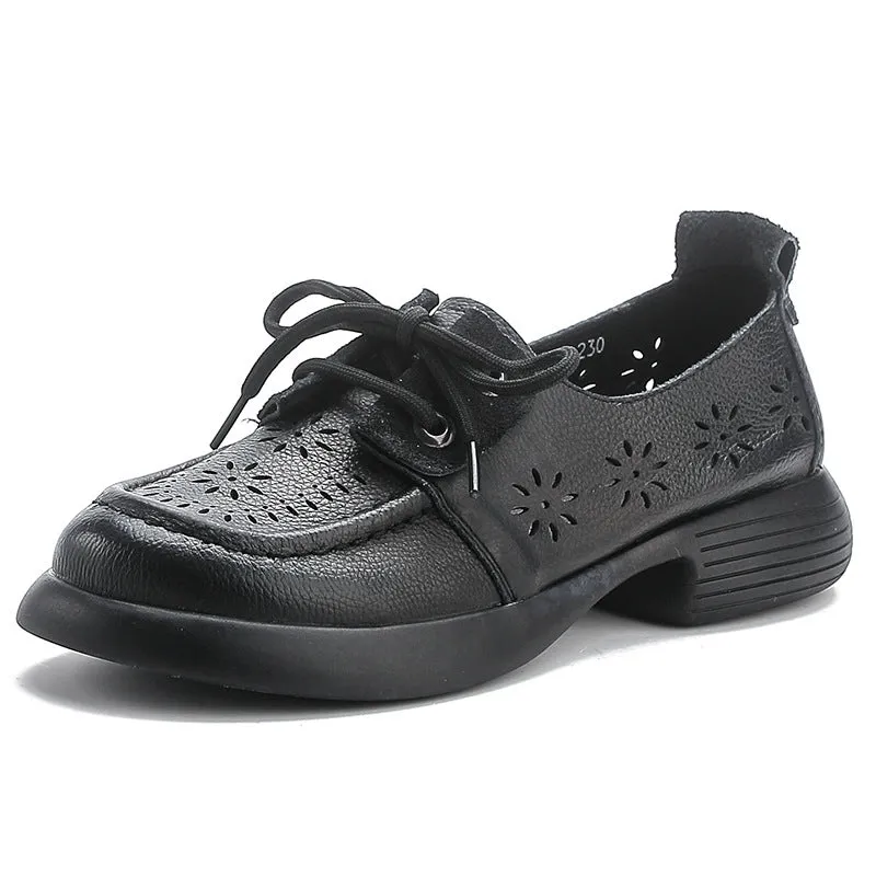 Babakud Summer Retro Genuine Leather Hollow Platform Slip-ons