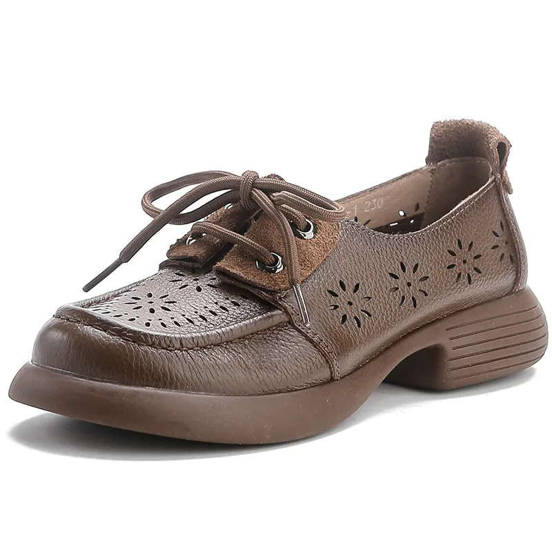 Babakud Summer Retro Genuine Leather Hollow Platform Slip-ons