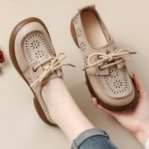 Babakud Summer Retro Genuine Leather Hollow Platform Slip-ons