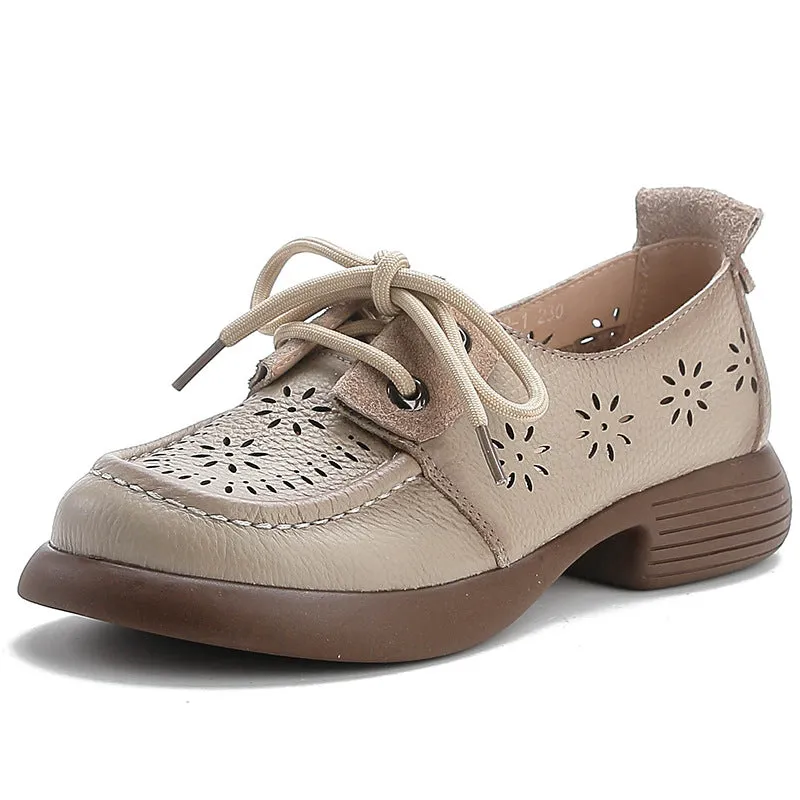 Babakud Summer Retro Genuine Leather Hollow Platform Slip-ons