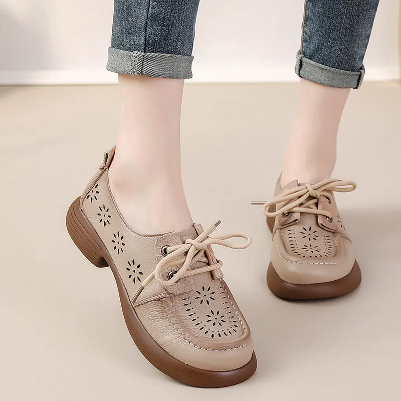 Babakud Summer Retro Genuine Leather Hollow Platform Slip-ons