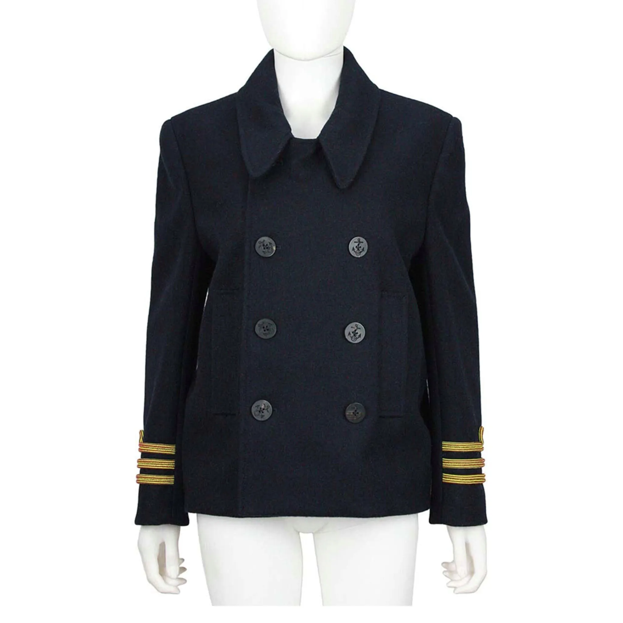 BALENCIAGA Navy Sailor Peacoat with Yellow Rope Trim