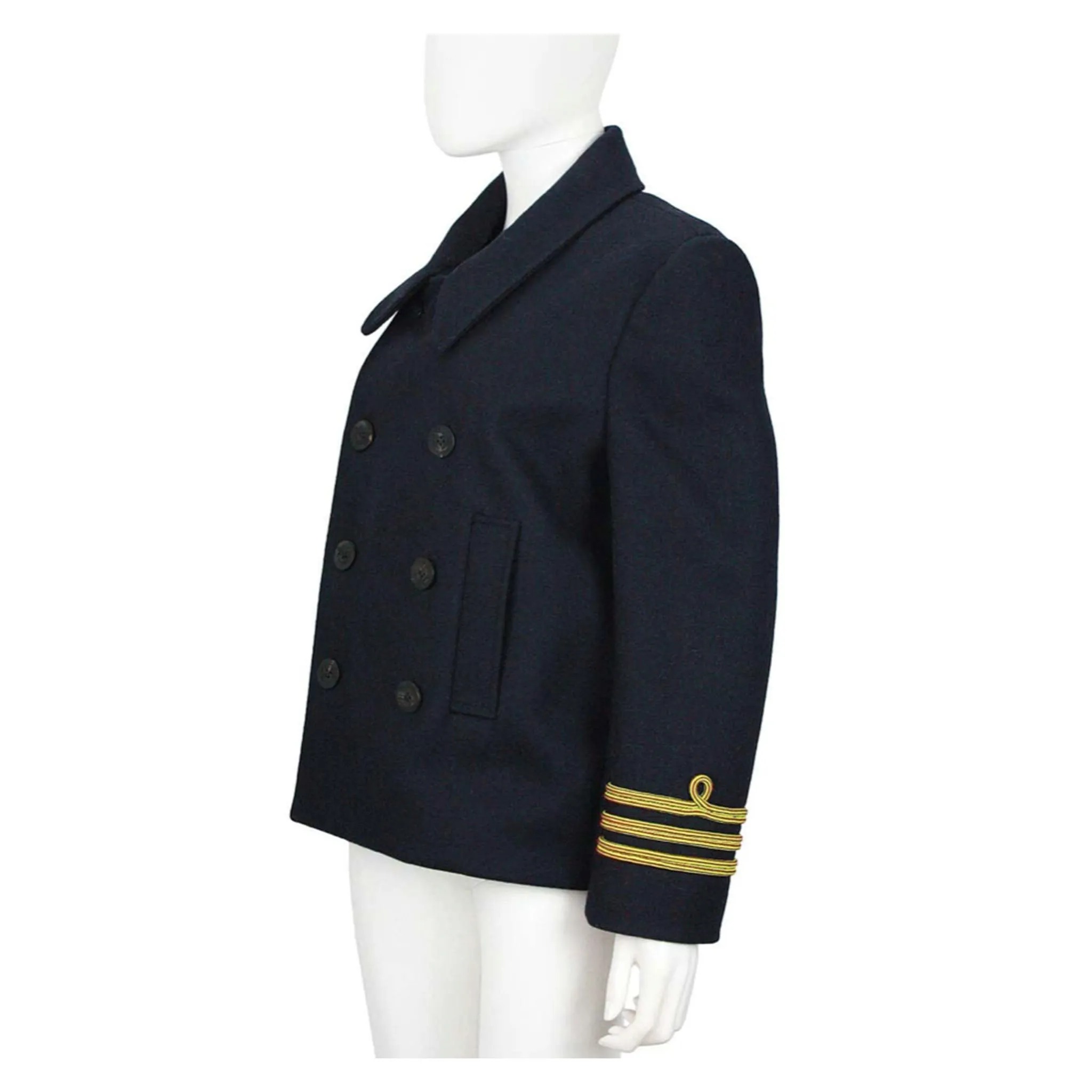 BALENCIAGA Navy Sailor Peacoat with Yellow Rope Trim