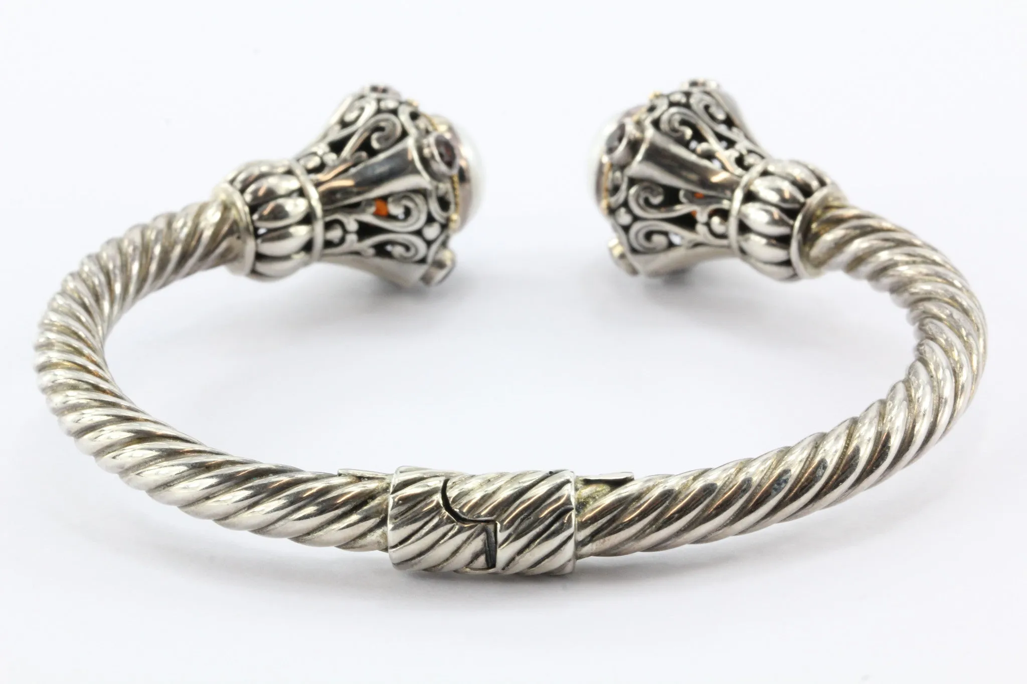 Bali Designs Robert Manse Sterling Silver 18K Pearl Garnet Cable Cuff Bracelet