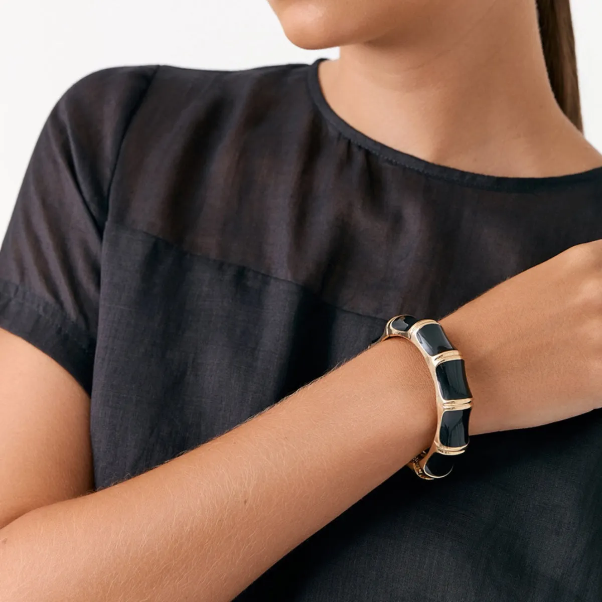 Bamboo Look Cuff Bracelet (White/Gold)