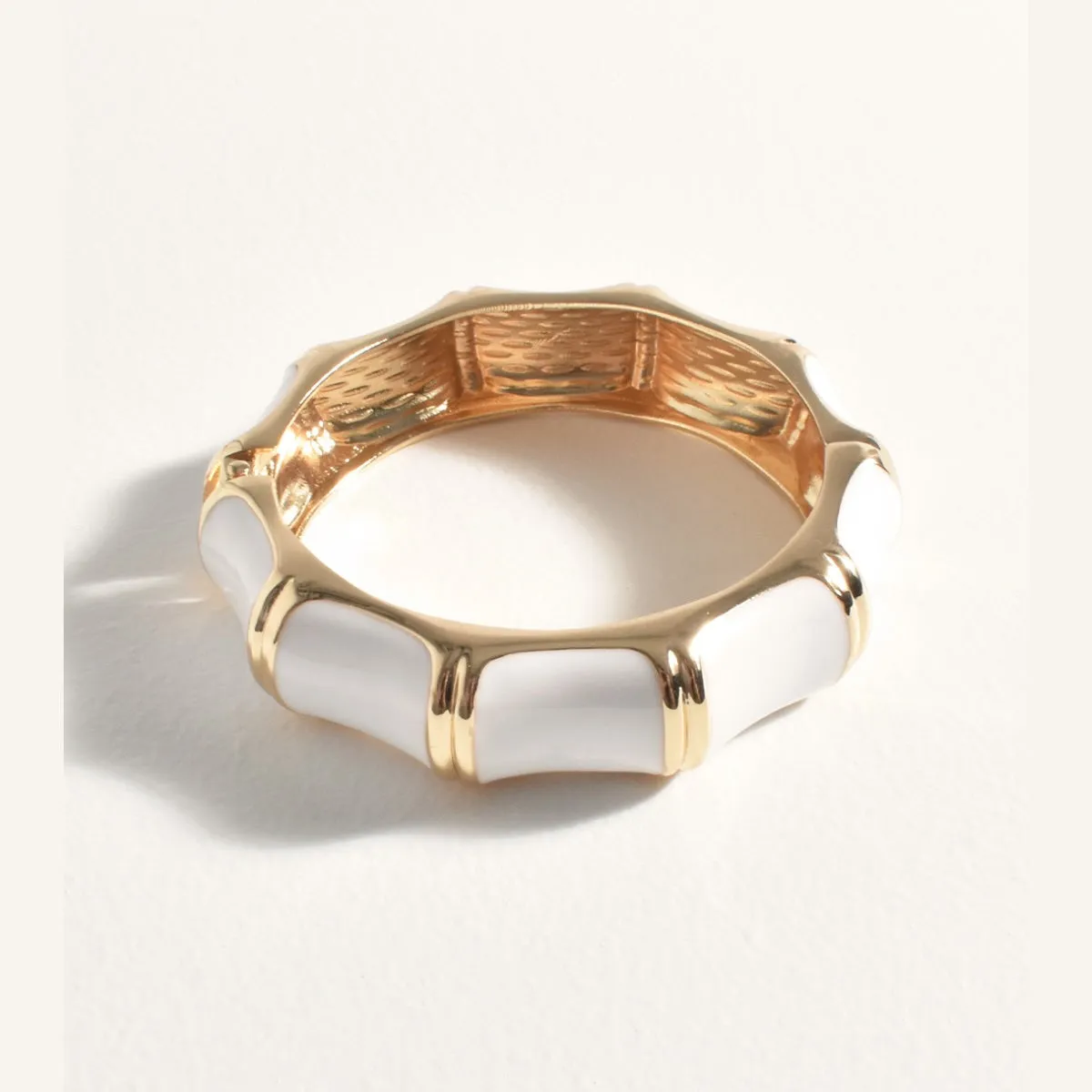 Bamboo Look Cuff Bracelet (White/Gold)