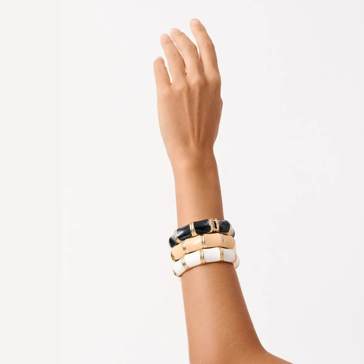 Bamboo Look Cuff Bracelet (White/Gold)