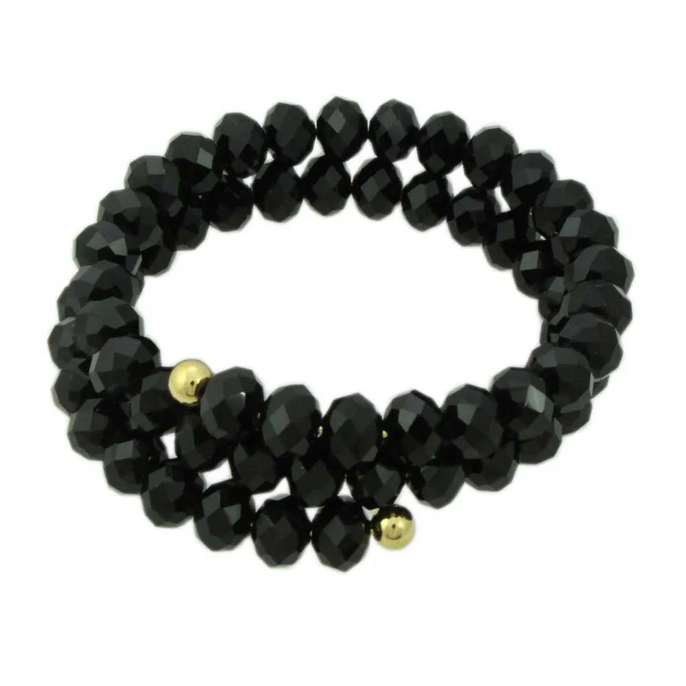 Beaded Black Wrap Bracelet with Gold Ball - BG401J