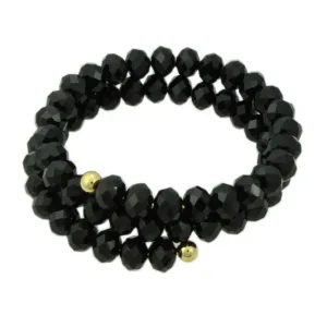 Beaded Black Wrap Bracelet with Gold Ball - BG401J
