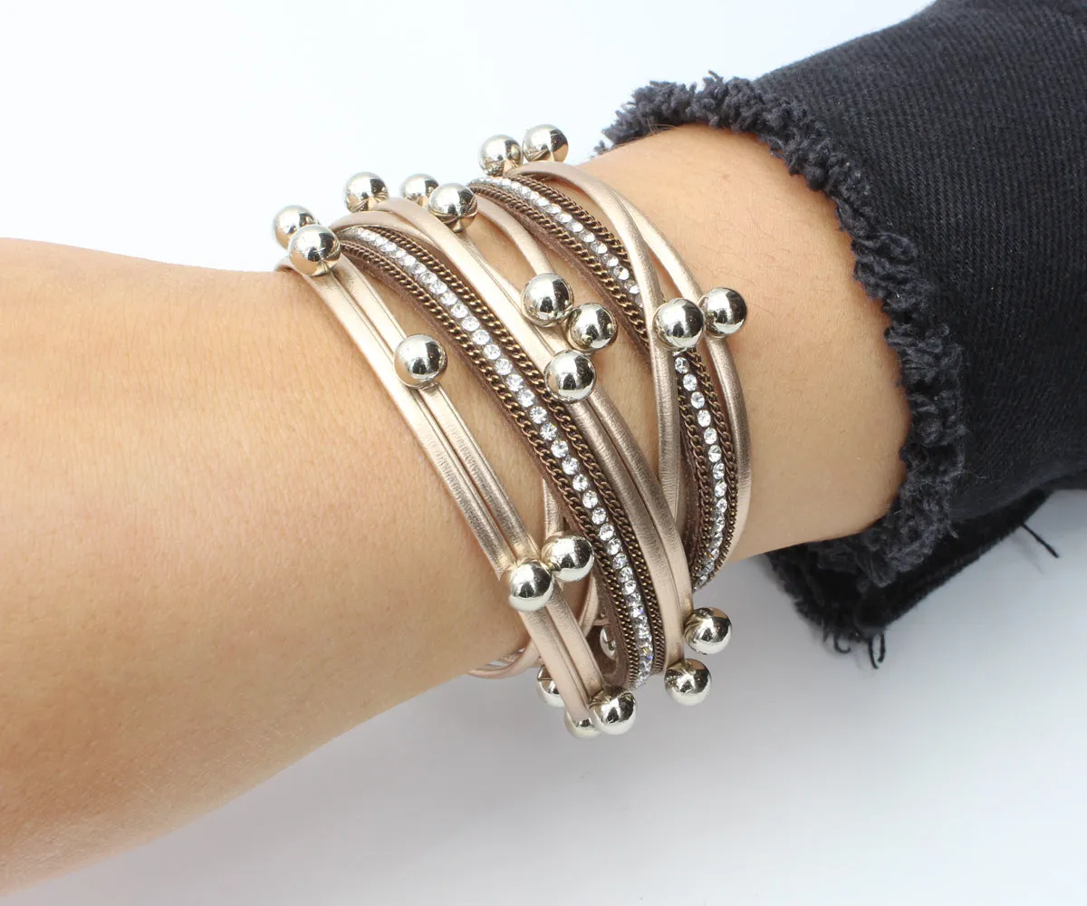 Beaded Copper Double Wrap Leather Bracelet