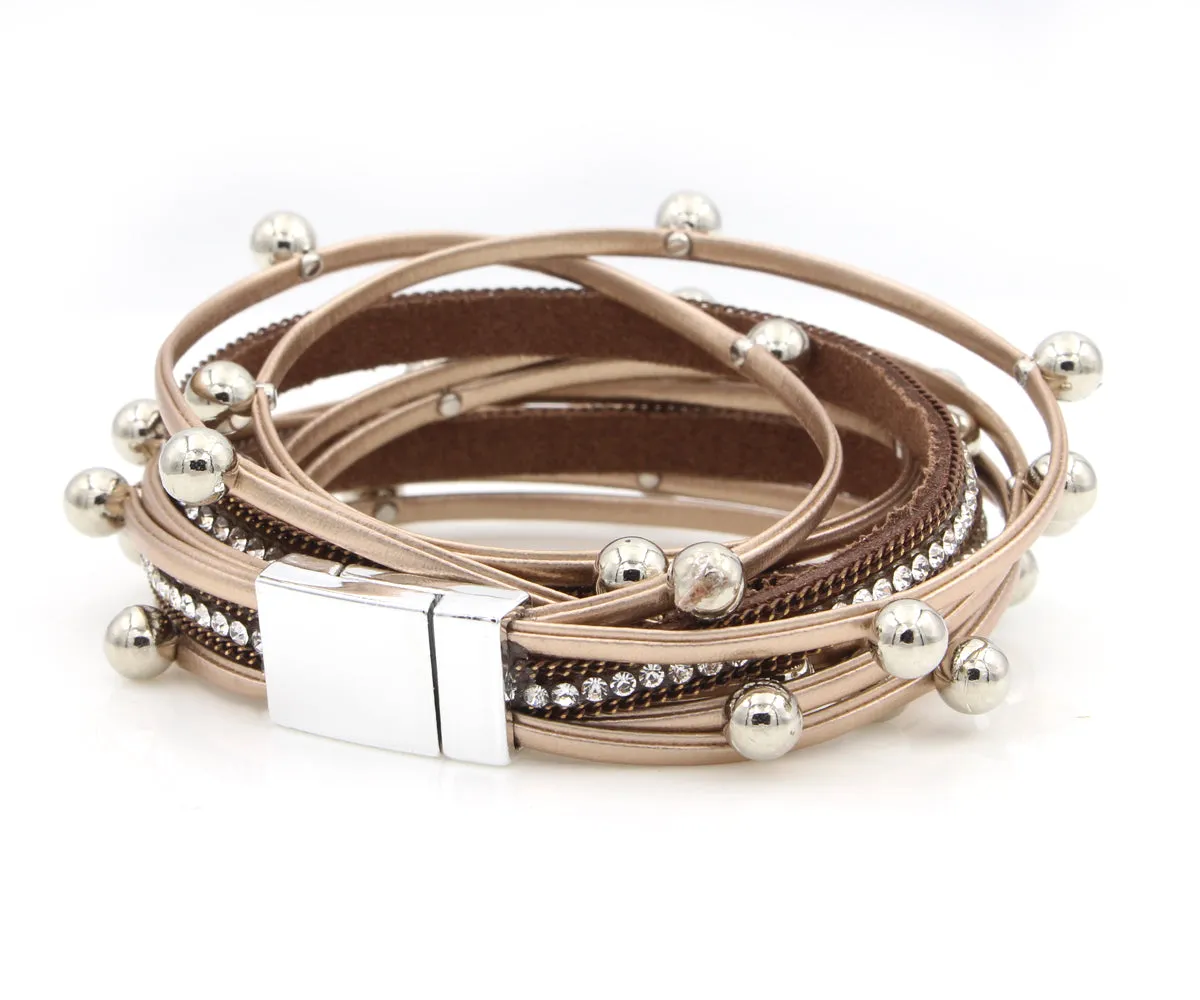 Beaded Copper Double Wrap Leather Bracelet