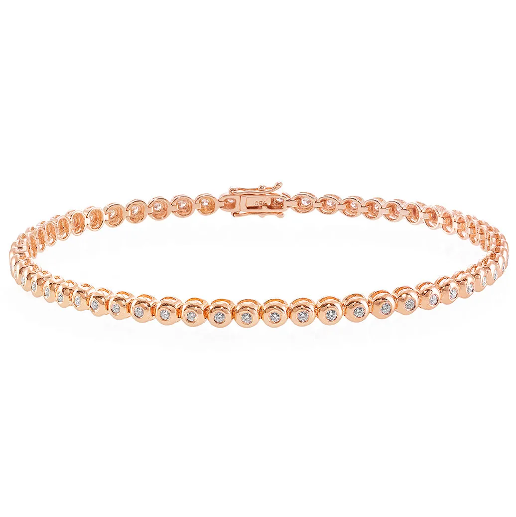 Bezel Set Diamond Tennis Bracelet in 18K Rose Gold