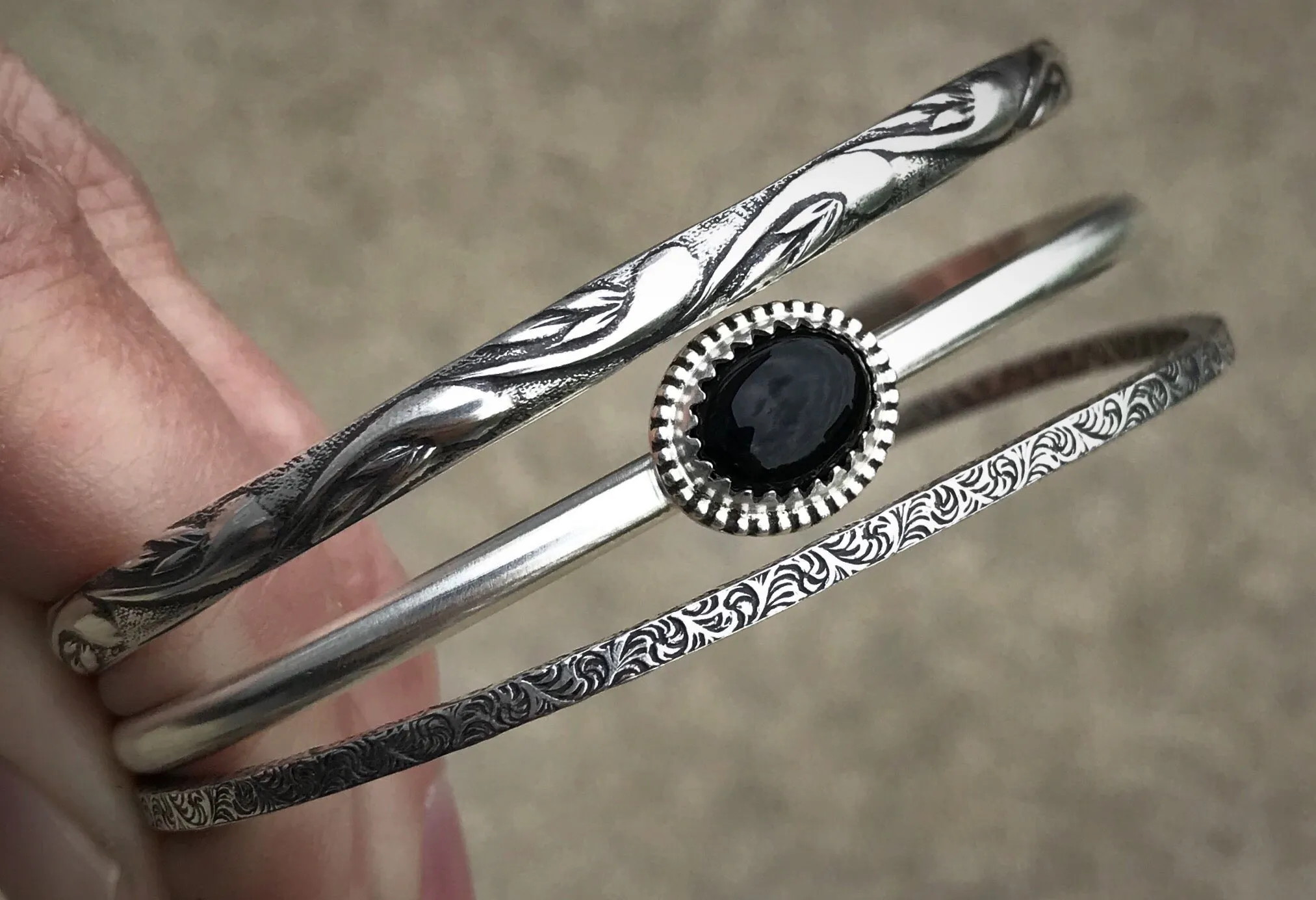 Black Agate Stacker Cuff Set