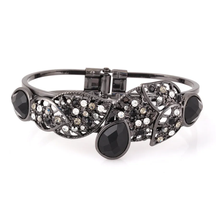 BLACK AND WHITE CRYSTAL HINGED  BRACELETS #306BK2101 (5A3/3D1)