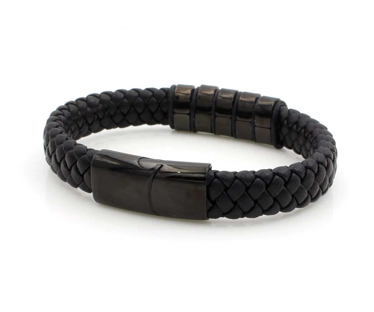 Black Bar Leather Bracelet