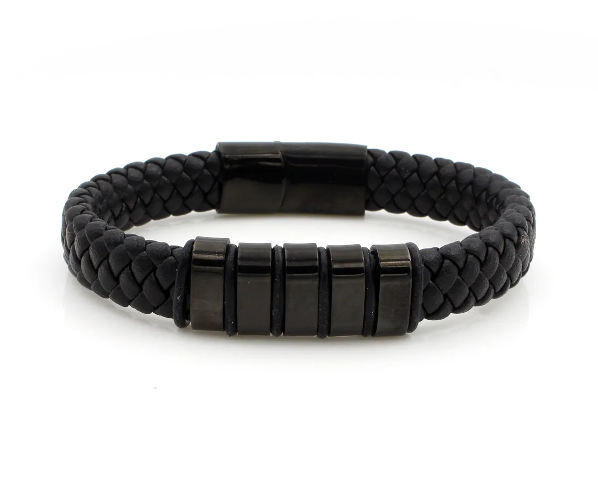 Black Bar Leather Bracelet