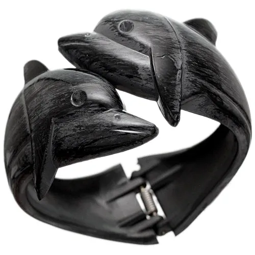 Black Dolphin Textured Hinged Bracelet