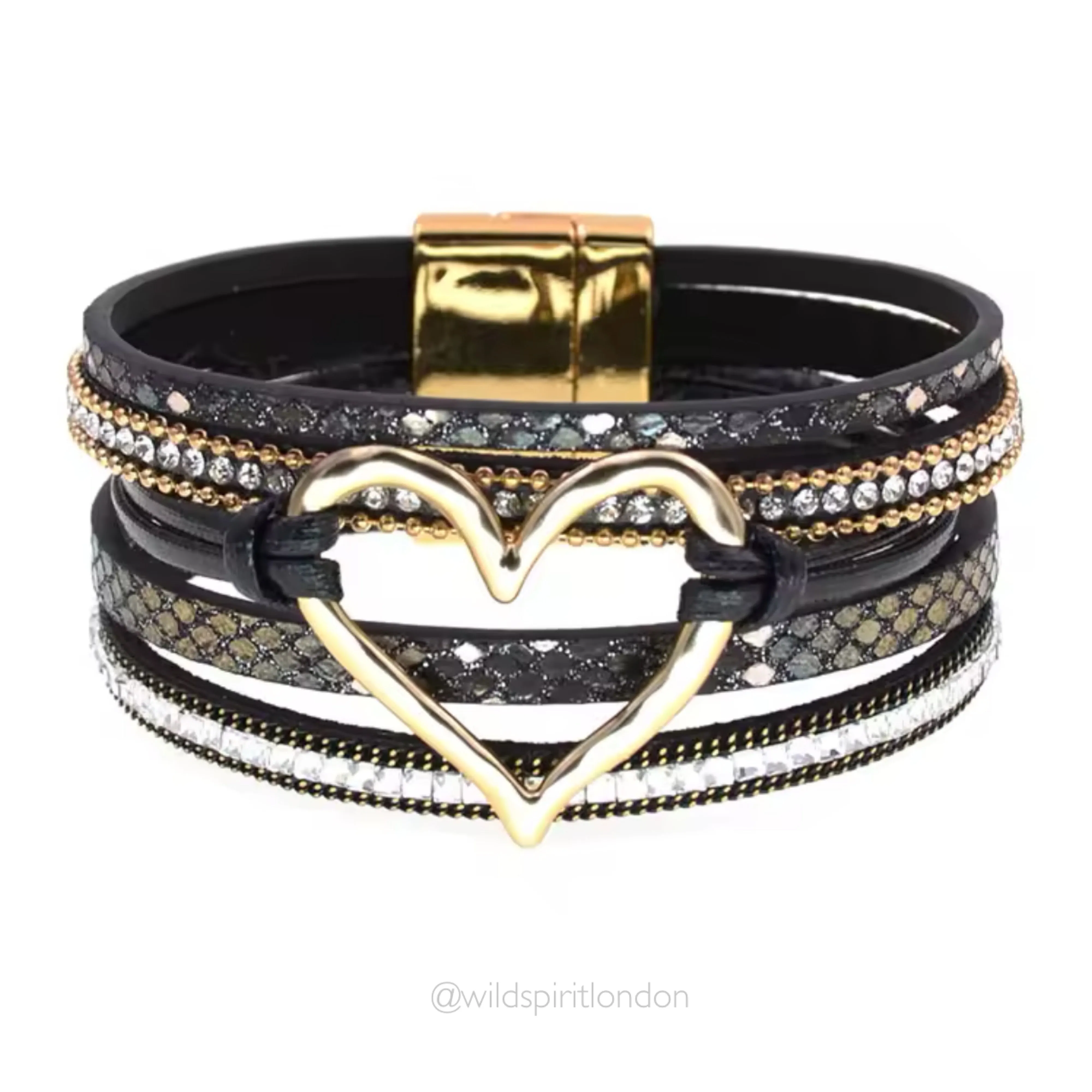 Black Layered Heart Cuff Bracelet
