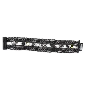 Black Metal Chain Wrap-Around Bracelet with Yellow, Clear, and Black Faceted Stones #256BK2201 (1D8)