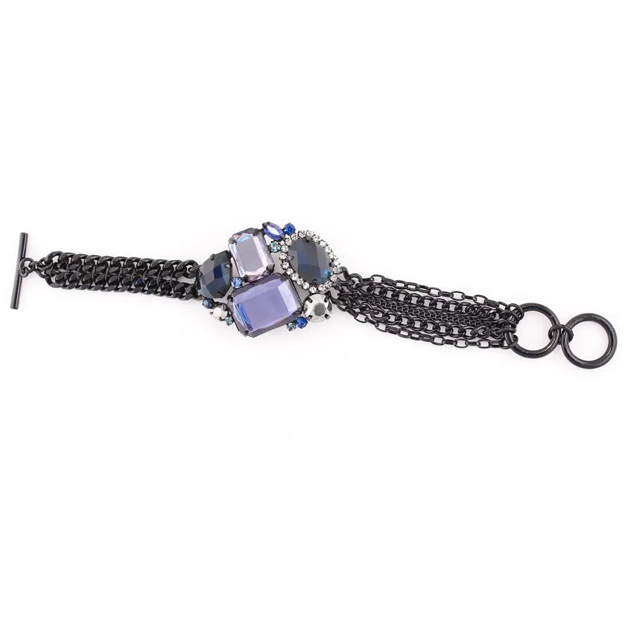 Black metal multicolor faceted crystals bracelet #256BL2101 (1E21)